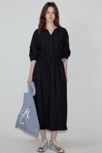 V-Neck Pleated Sleeve Dress