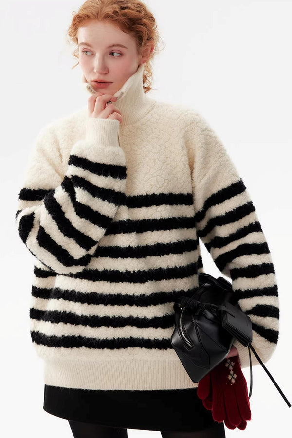 Striped Fleece Pullover Sweater