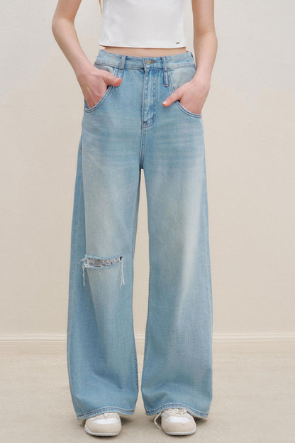 High-Waist Denim Trousers