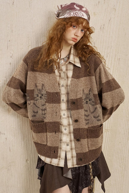 Symmetrical Striped Knitted Cardigan Jacket