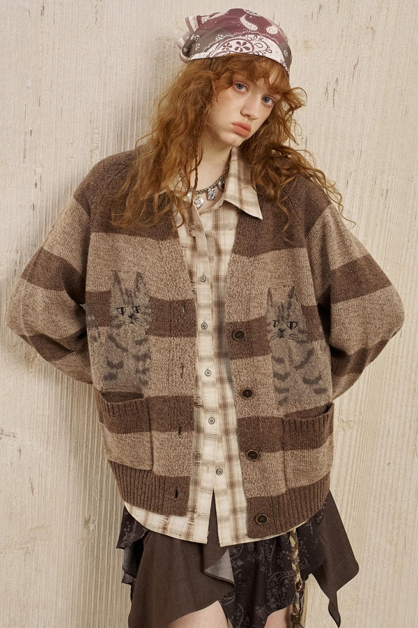 Symmetrical Striped Knitted Cardigan Jacket