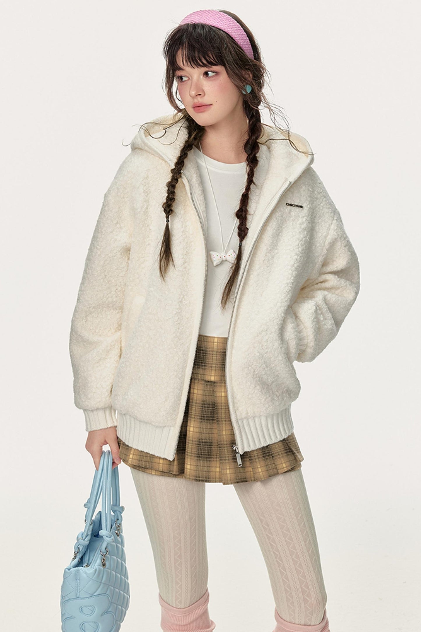 Faux Lamb Wool Hooded Coat