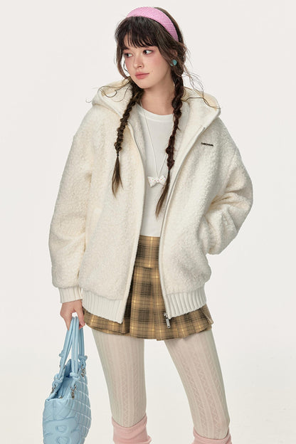 Faux Lamb Wool Hooded Coat