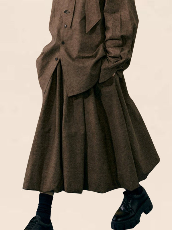 Dark Coffee Loose Tops Skirt Set-up