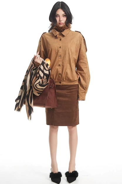 Korean Suede Retro Jacket Set-Up