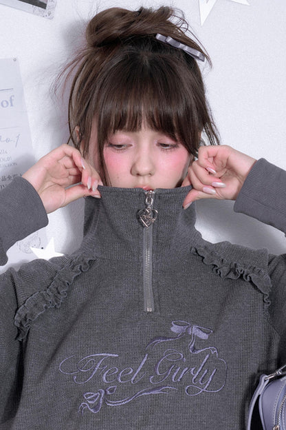 Loose Casual Waffle Long-Sleeve Top