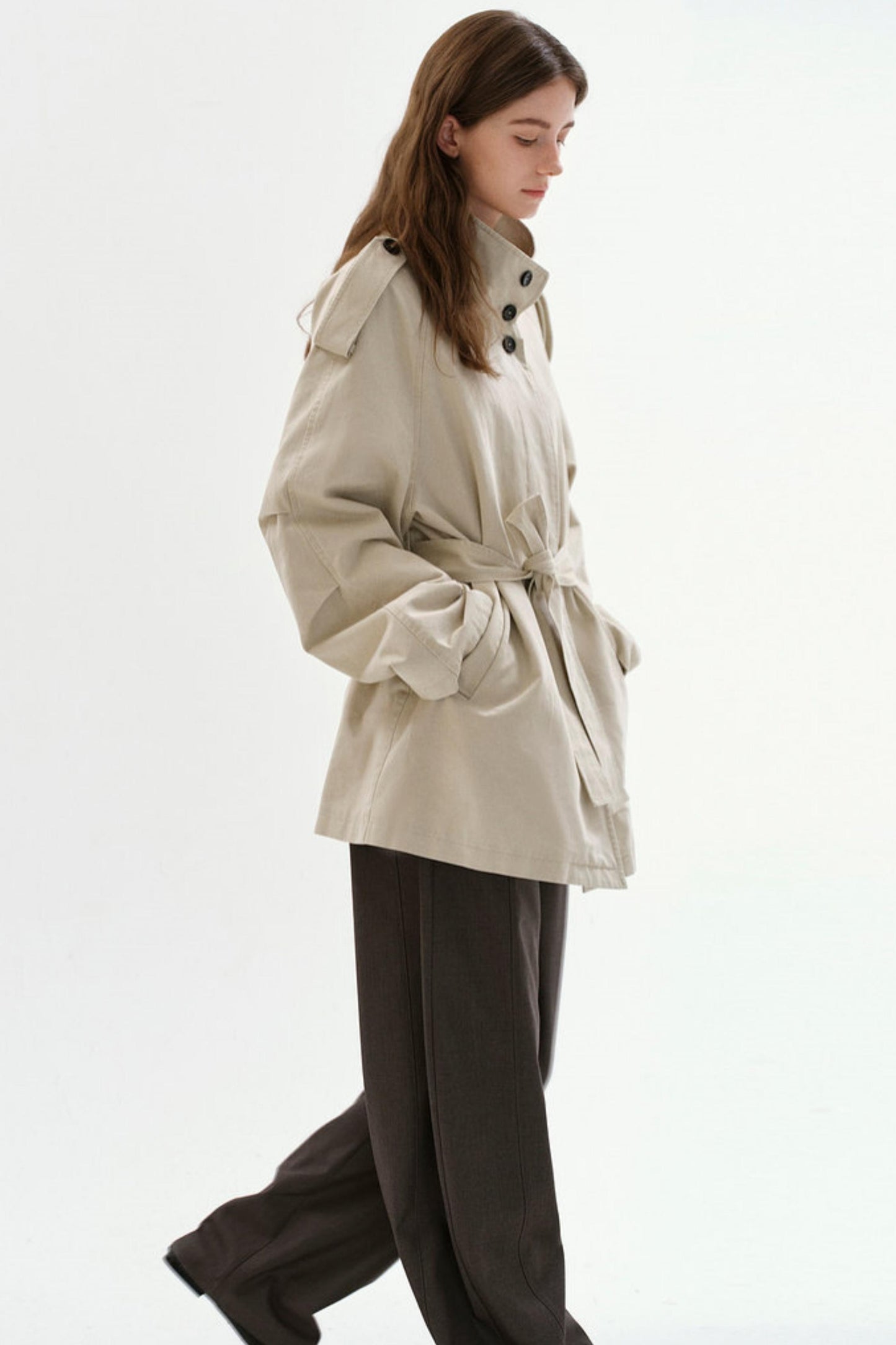 Washed Cotton Short Trench Coat