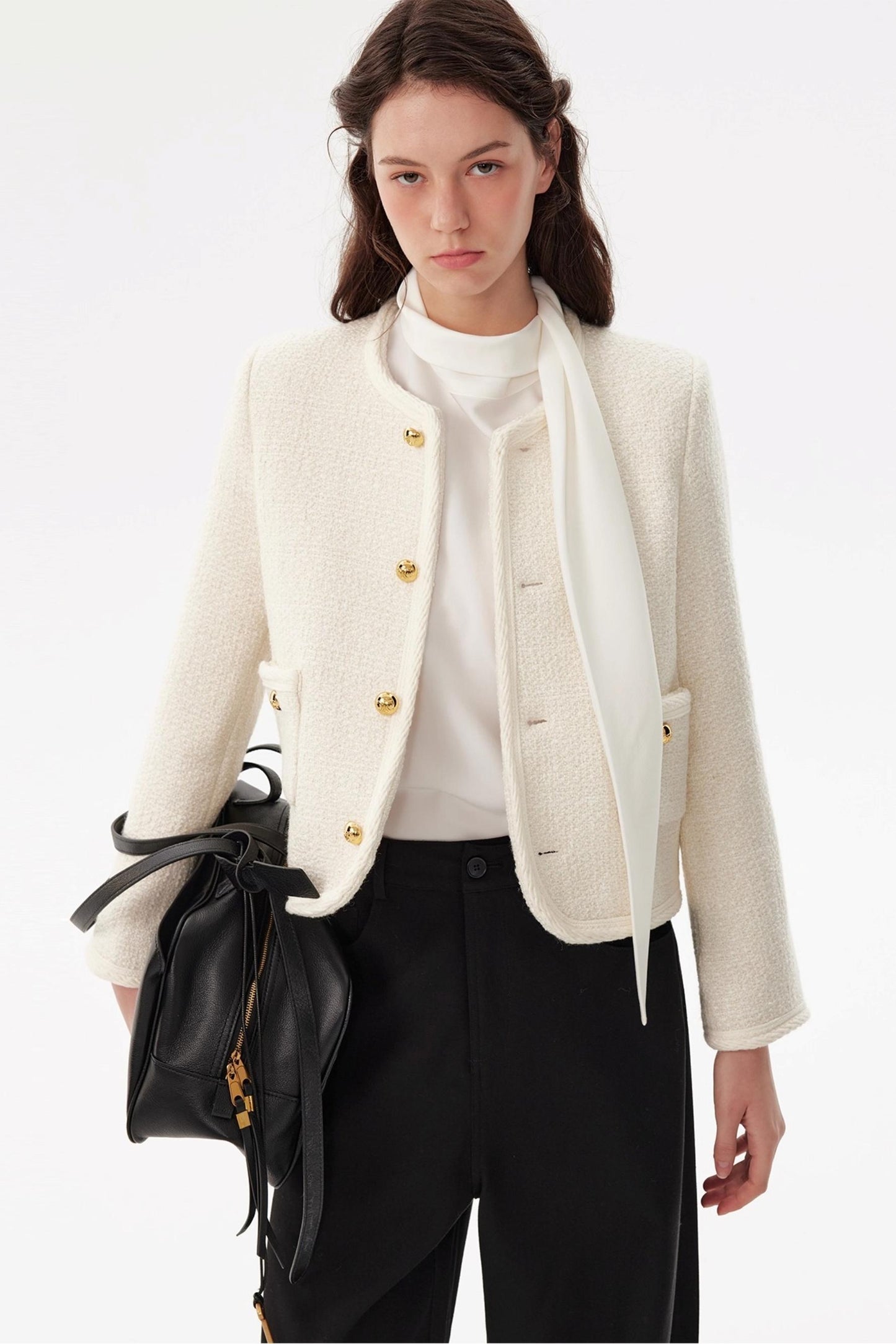 French Style Wool Tweed Top Coat