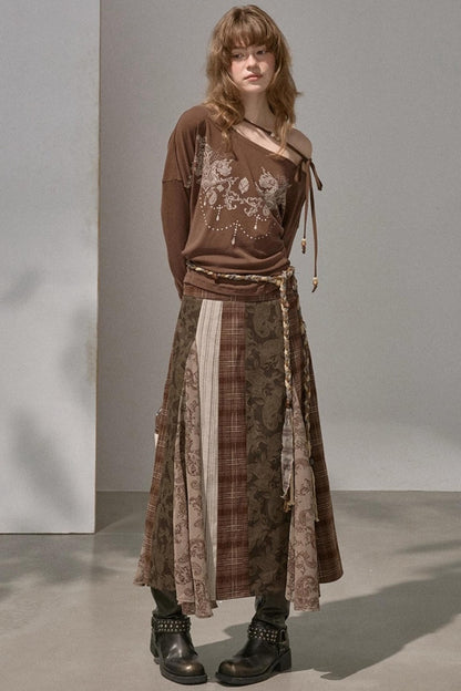 Vintage Floral Deconstructivism Midi Skirt