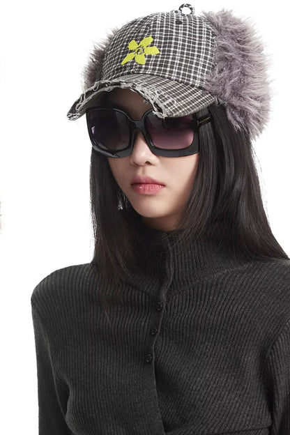 Retro Plaid Plush Ski Cap