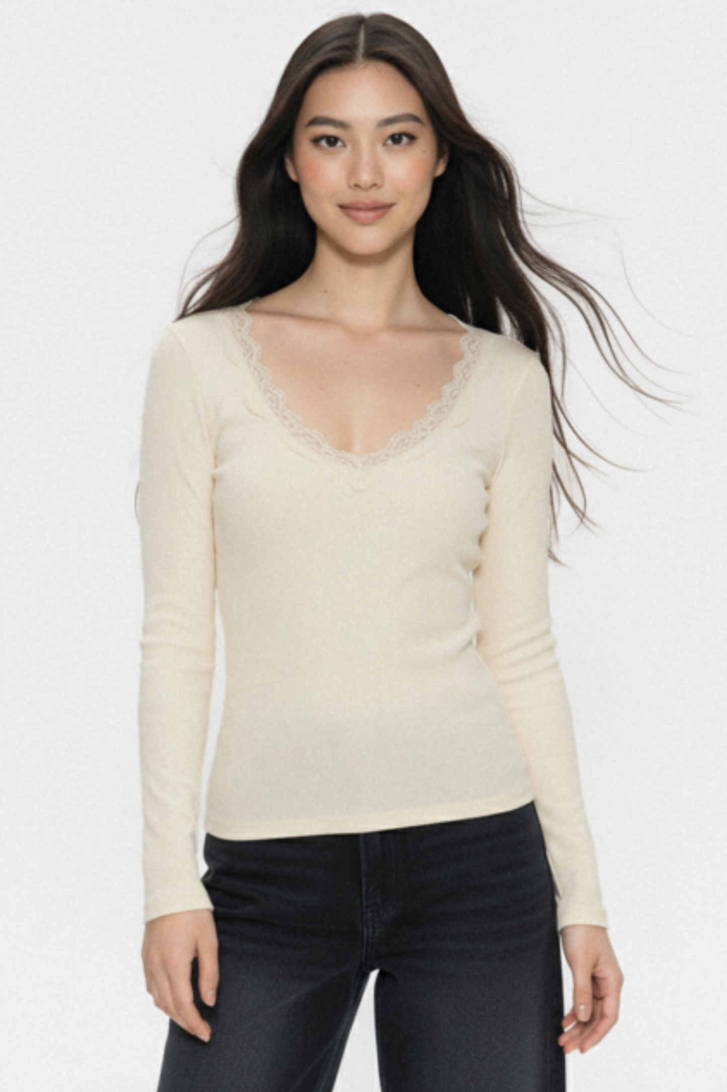 Lace-Trimmed Knit Top
