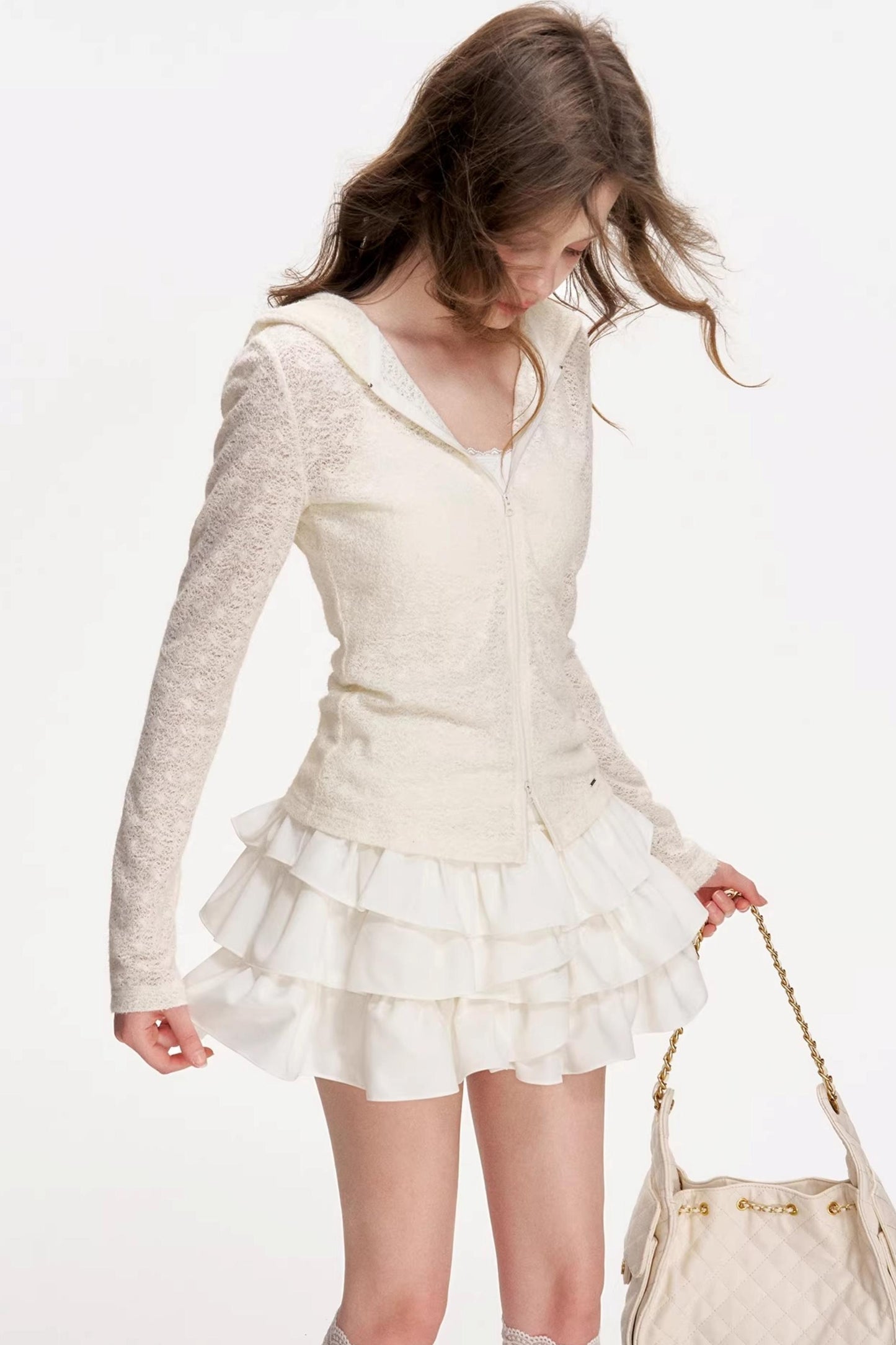 Mist Lace Hooded Cardigan Top