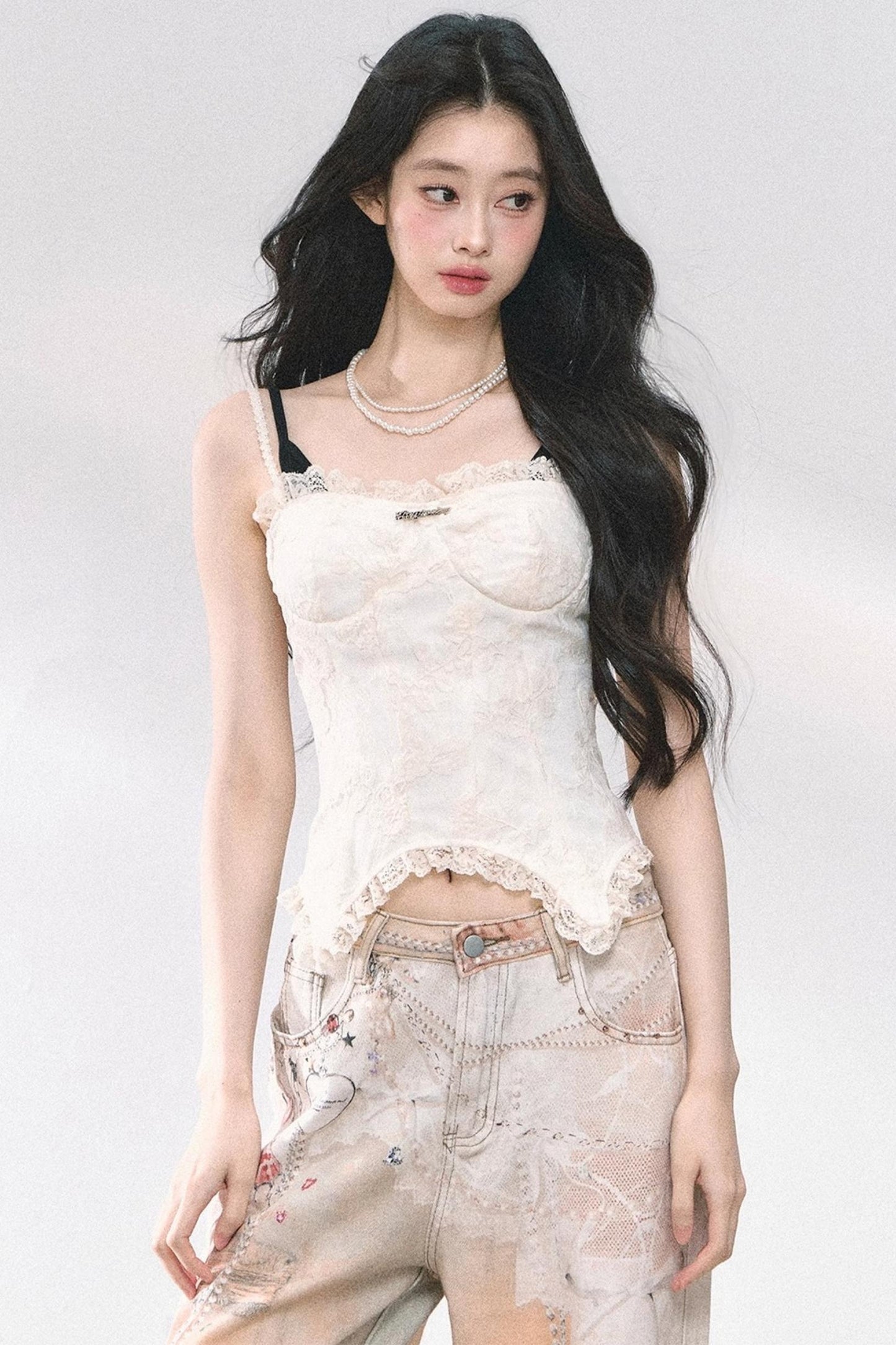 Lace Trim Slim Fit Crop T-Shirt