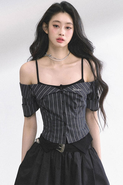 Kyoto Striped Short-Sleeved Sunscreen Top