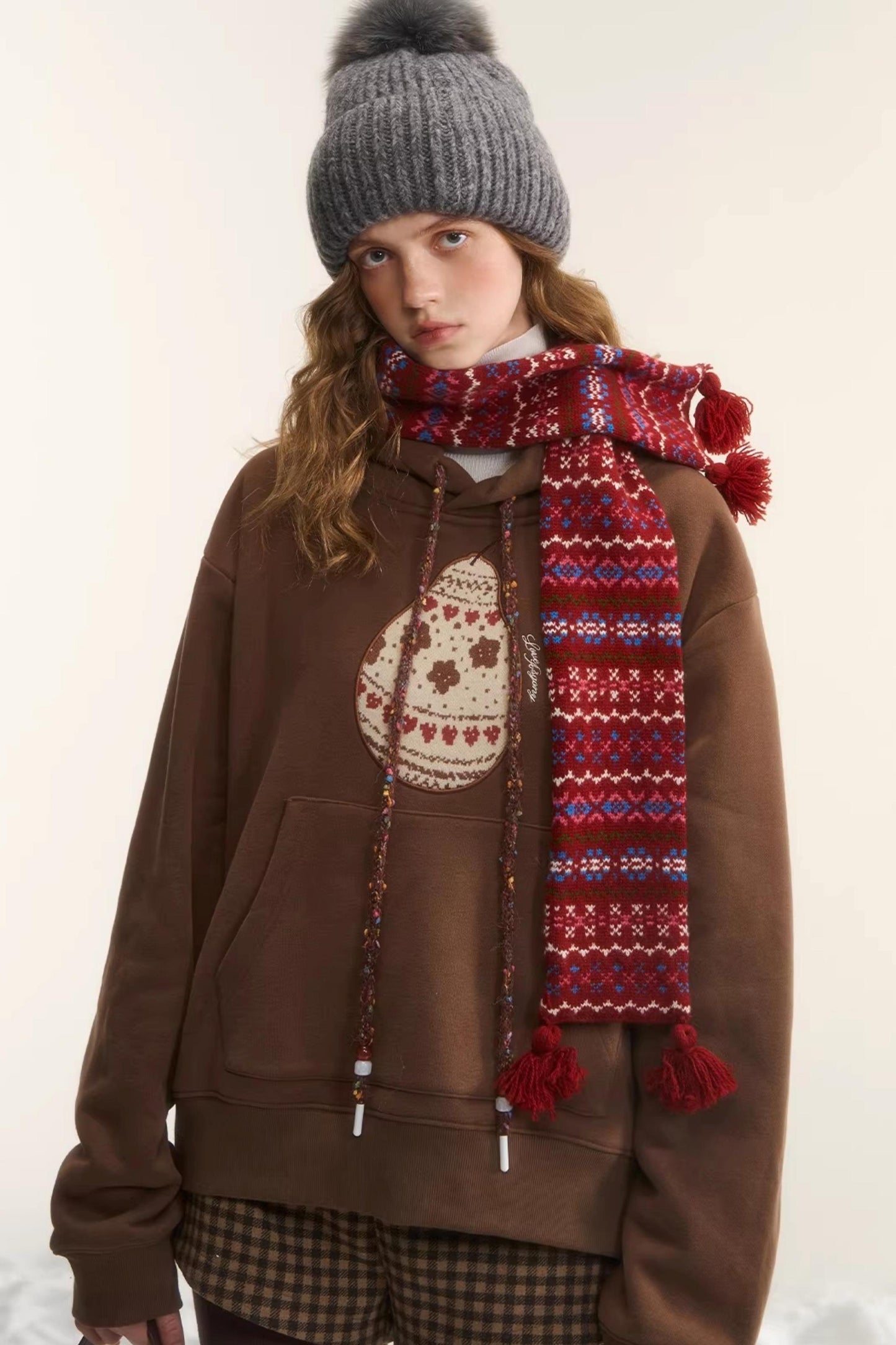 Brushed Fair Isle Hooded Top