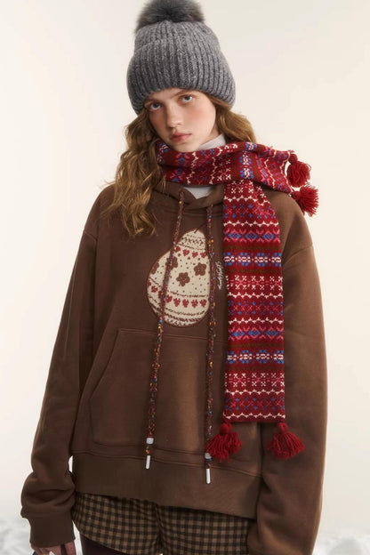 Brushed Fair Isle Hooded Top