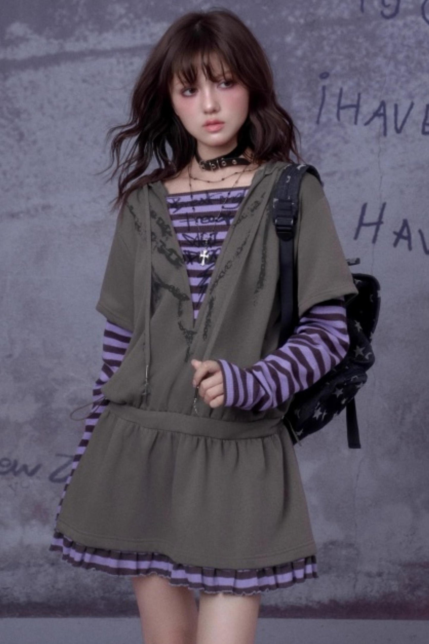 Purple Spirit Fake Two Hooded Dress