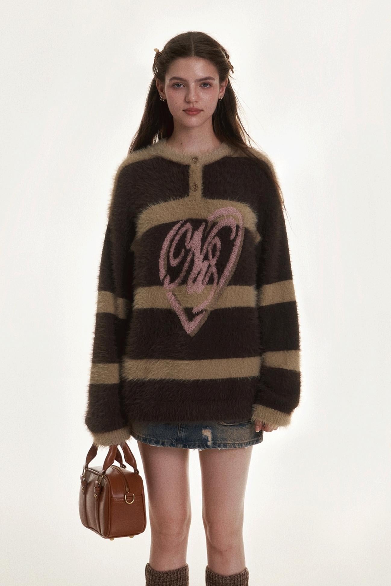 Retro Contrasting Striped Mink Fur Sweater