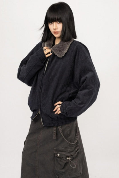 Retro Patchwork Fur Collar Jacket