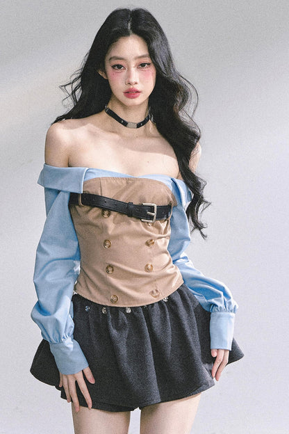 Wide Shoulder Crop Full Sleeve Top