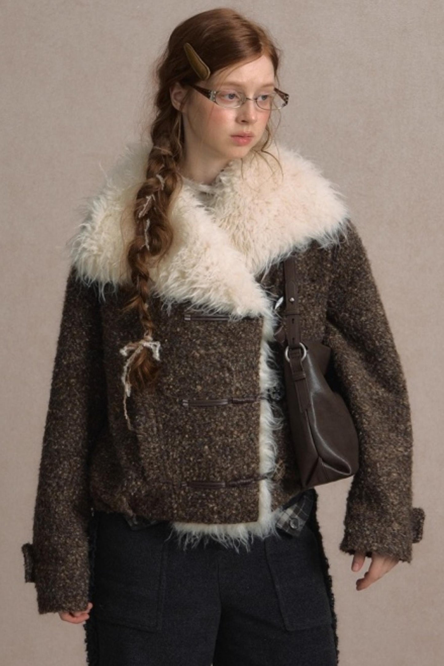 Vintage Wool Stand-Up Collar Short Jacket