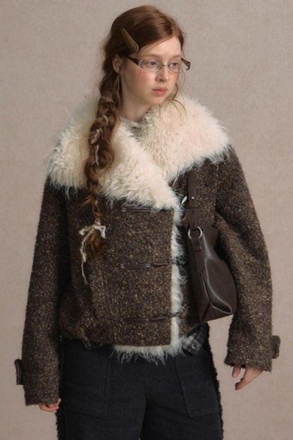 Vintage Wool Stand-Up Collar Short Jacket