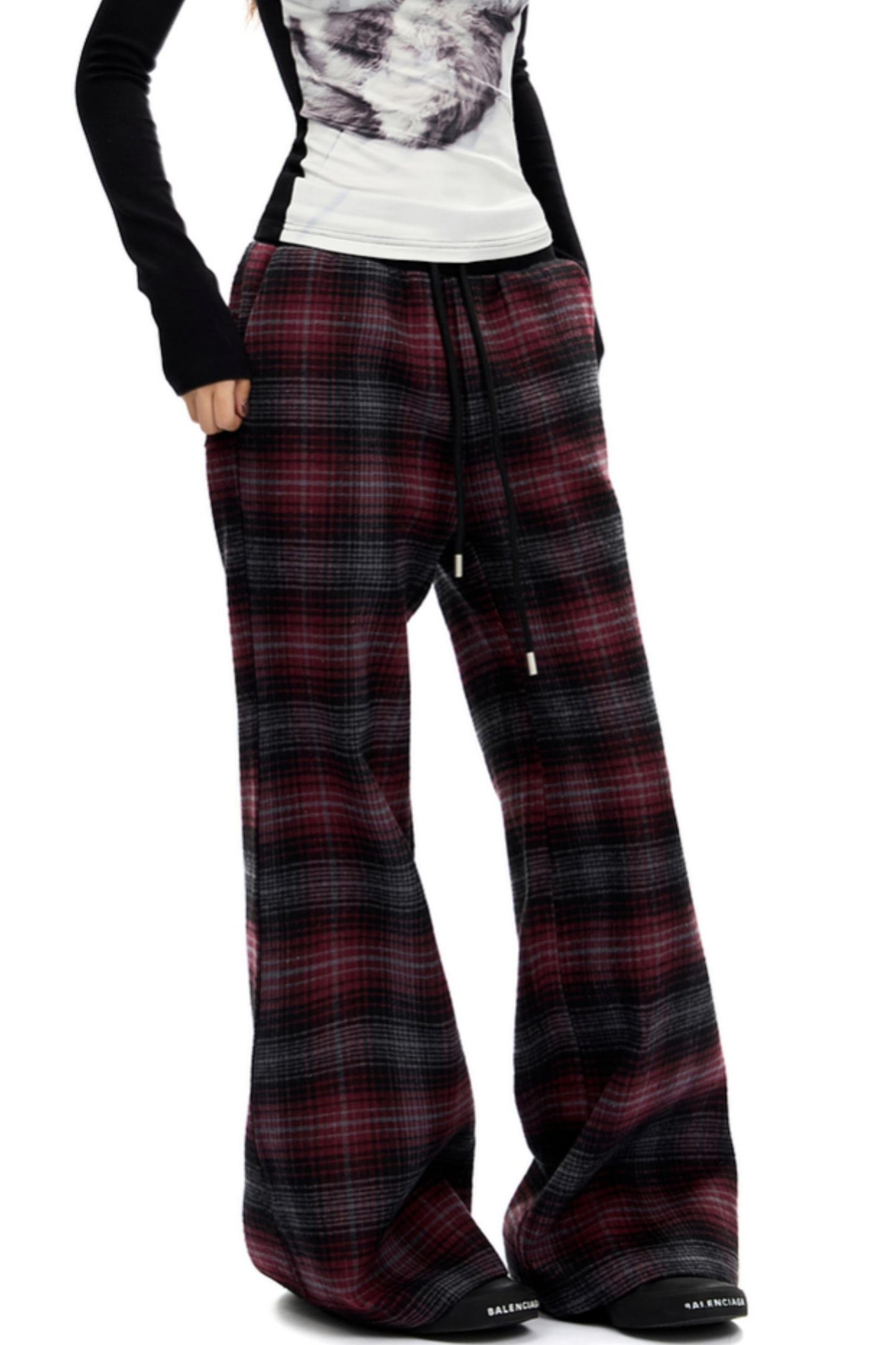 Retro Red Plaid Straight Pants