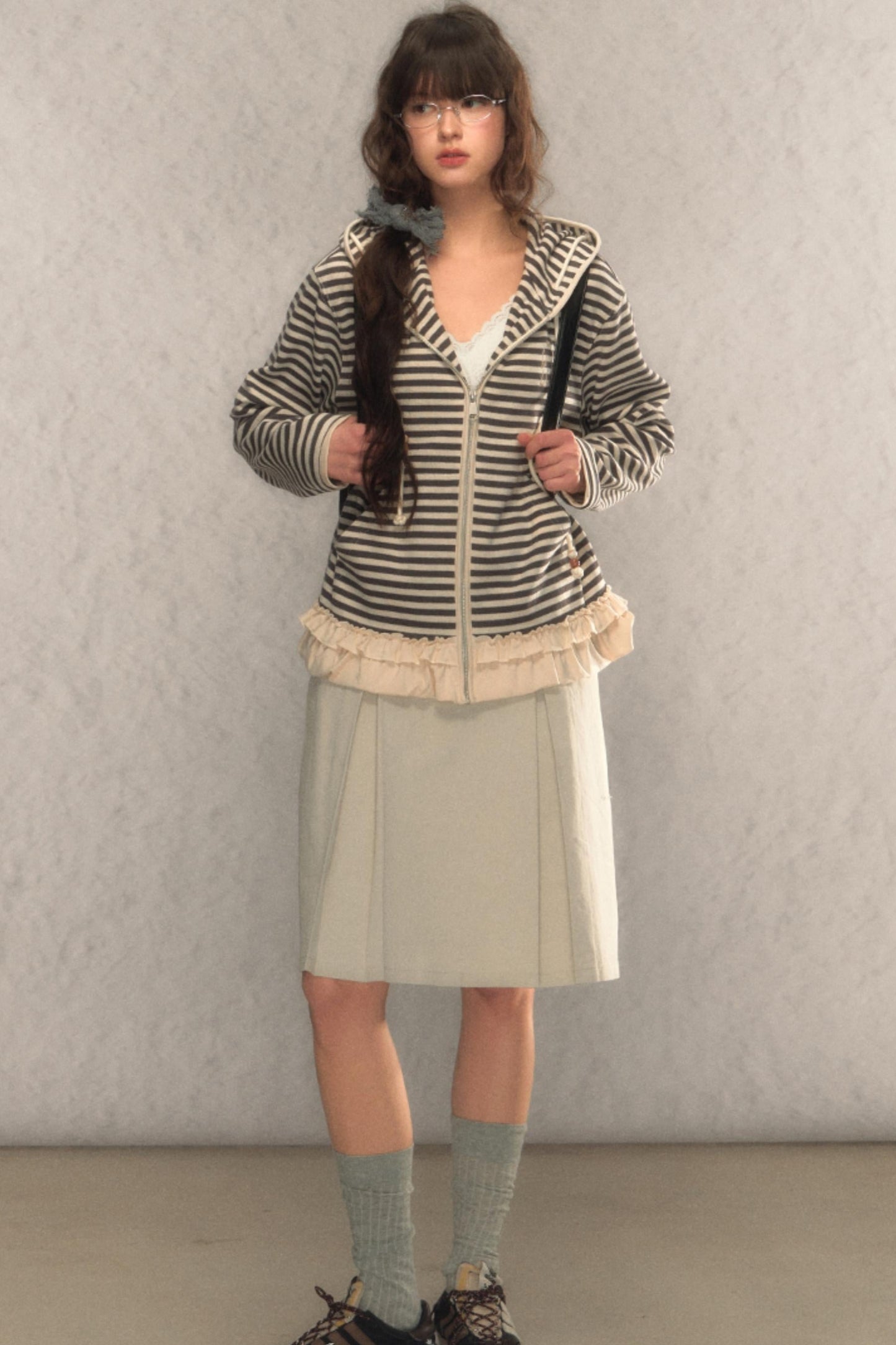 Kapuzen-Reißverschluss Strickjacke-Sweatshirt