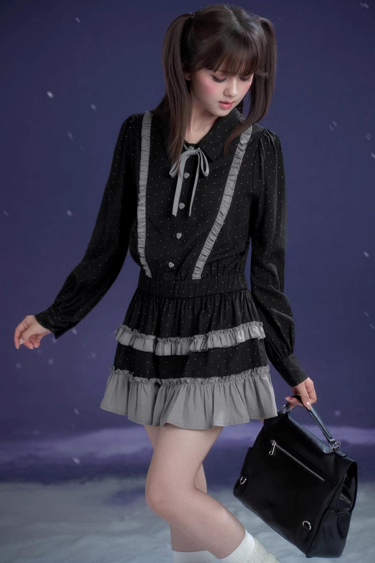 Dark Gray Polka Dot Dress