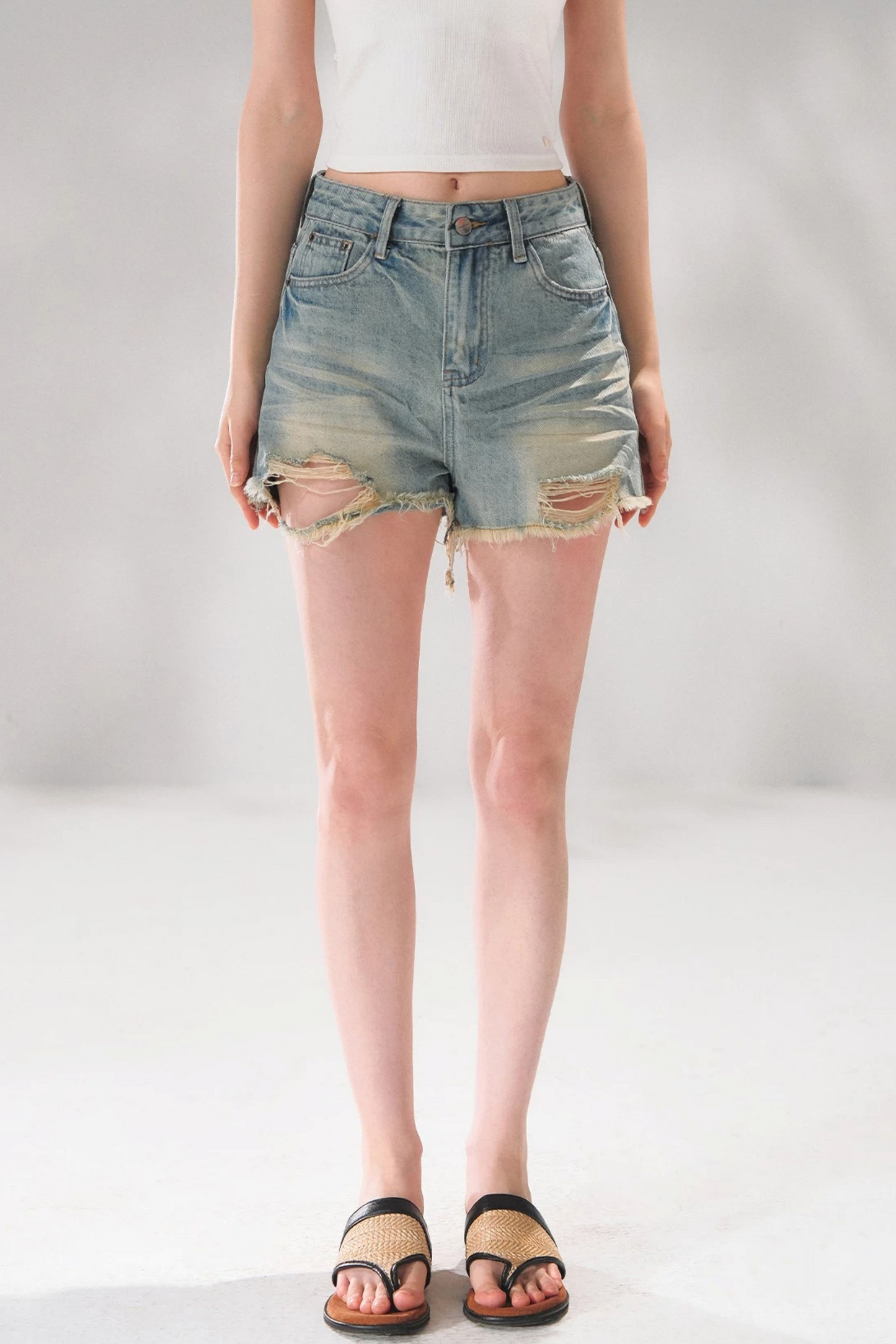 Shorts de Denim en A Desgastados