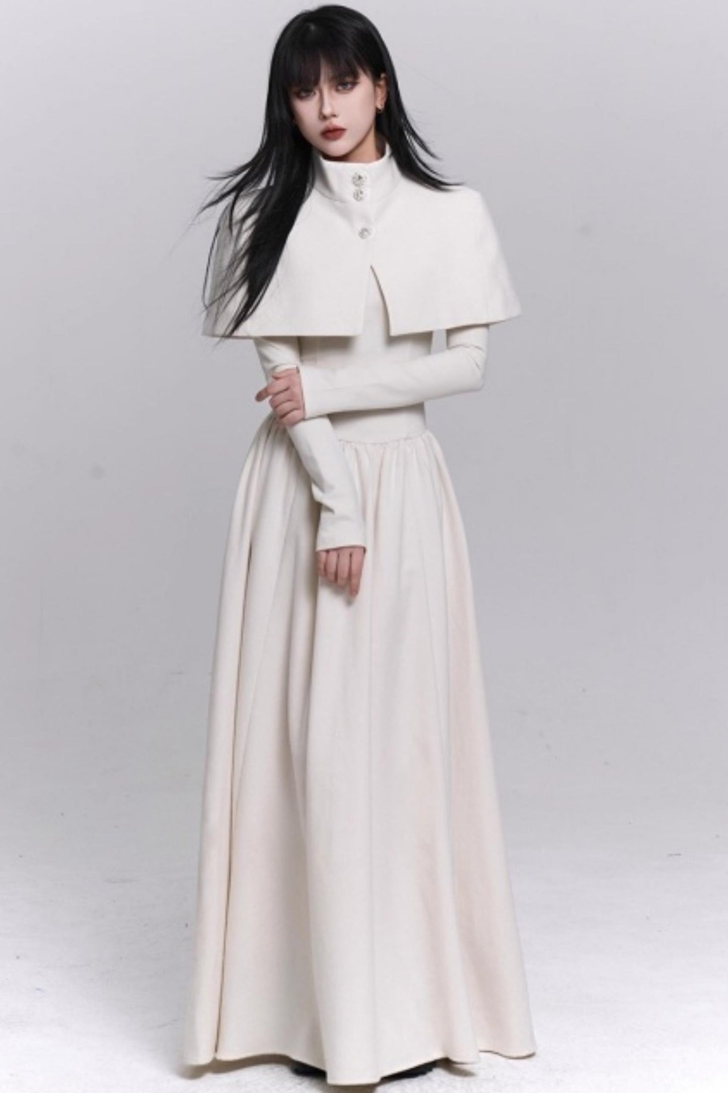 Off-White Cape Dress Set