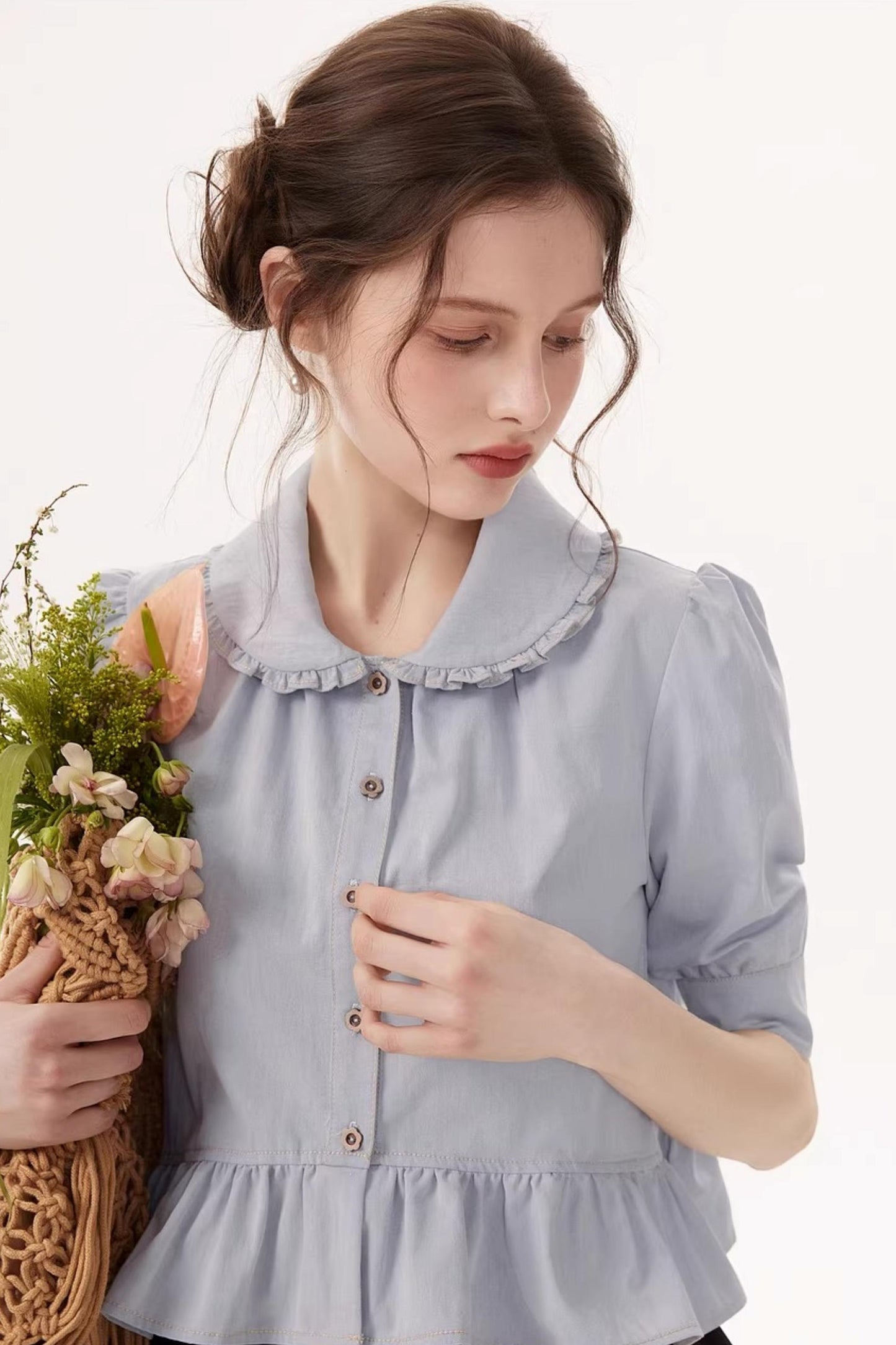 French Blue Ruffle Top