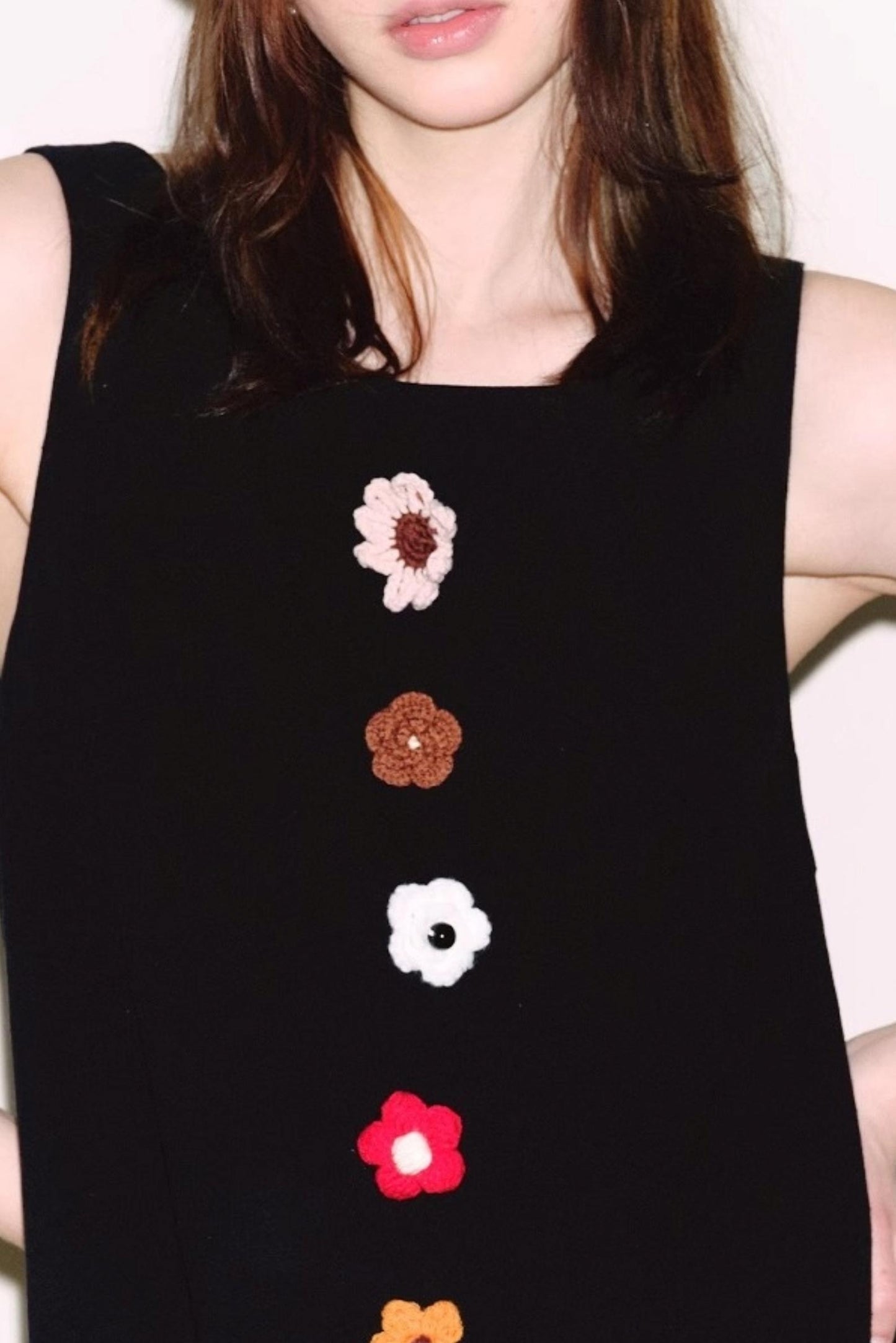 Breathable Linen Crochet Flower Dress