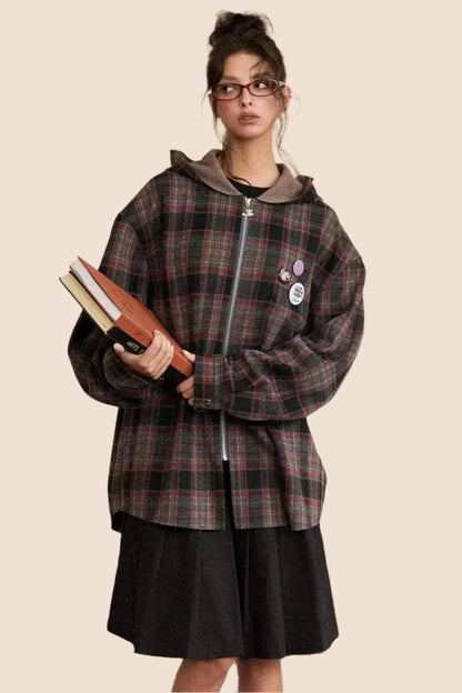 Vintage Plaid Hooded Shirt Jacket