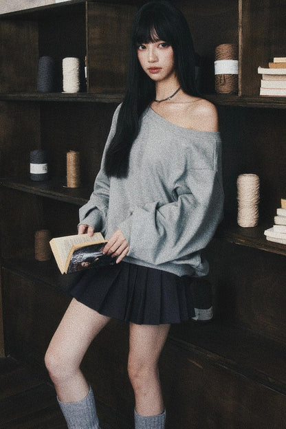 Romantic Cotton Slanted Shoulder Sweatshirt