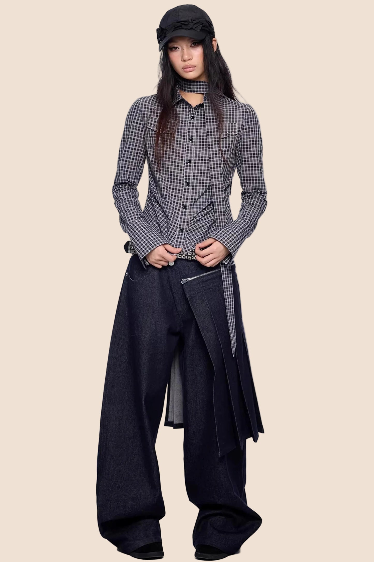 Plaid Retro Lace-Up Shirt