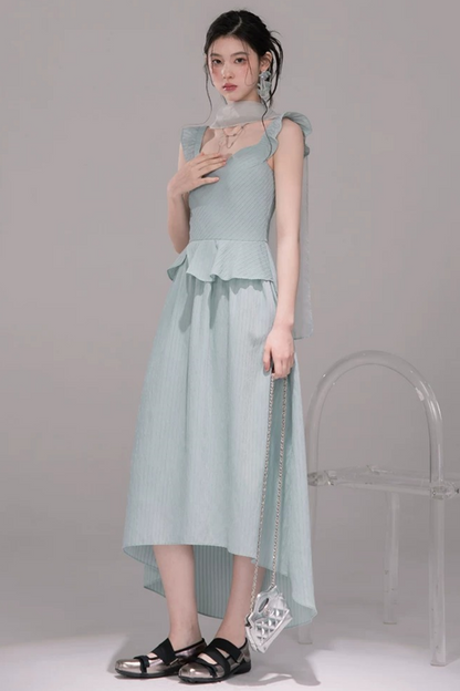 Conjunto de vestido de cinta transparente verde azulado claro