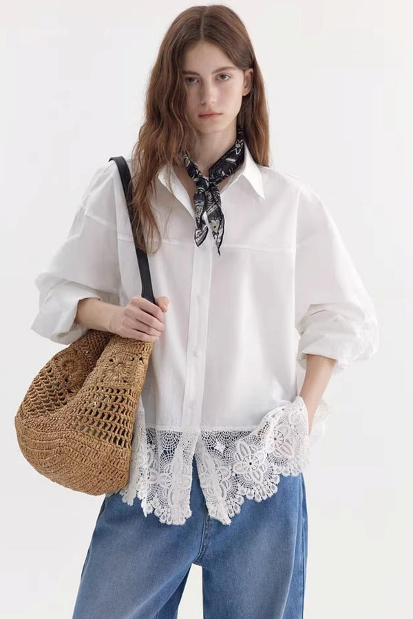 Hollow Lace Drop Shoulder Shirt