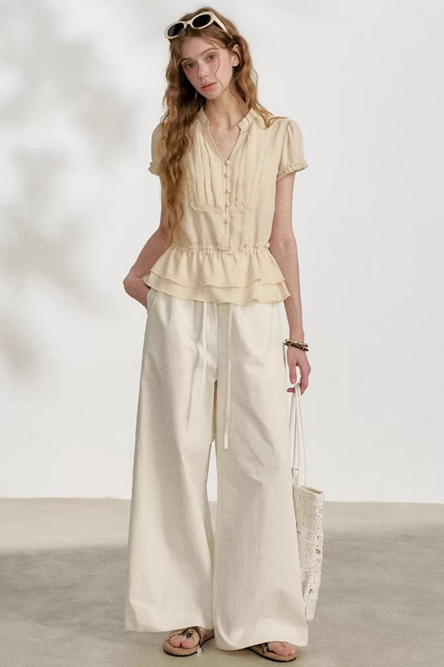 Lace Trim Chiffon Blouse