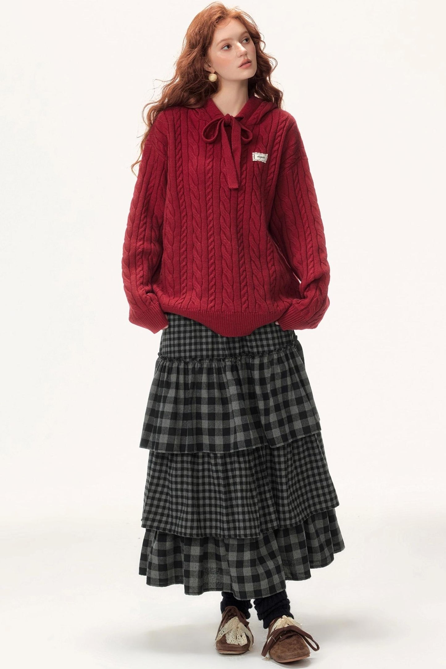 Plaid Patchwork Tiered Skirt