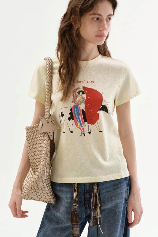 Linen Blend Retro Printed Top