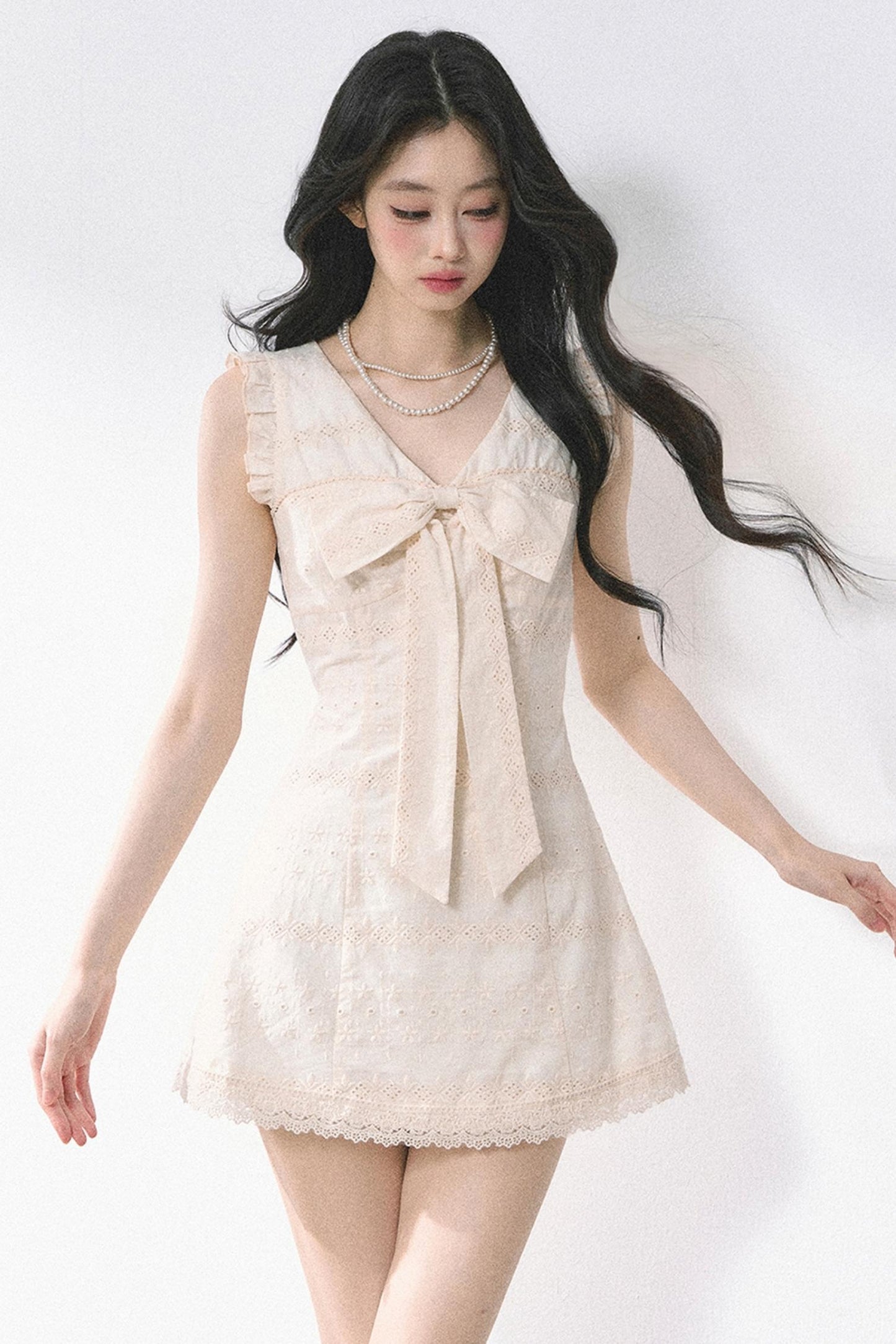 Summer Lace V-Neck Mini Dress