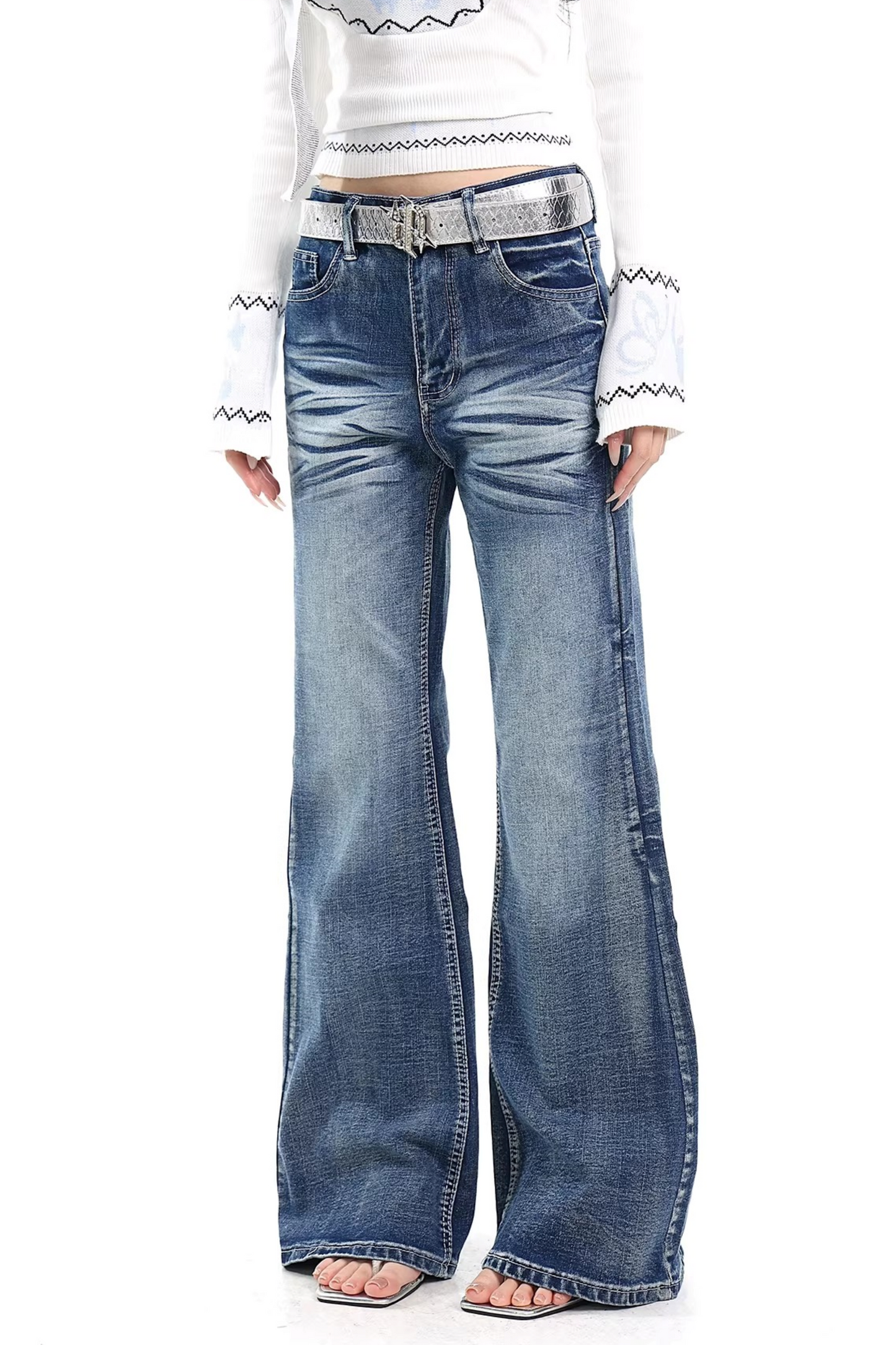 Retro High-Waisted Flared Denim Pants
