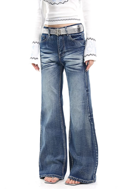 Retro High-Waisted Flared Denim Pants