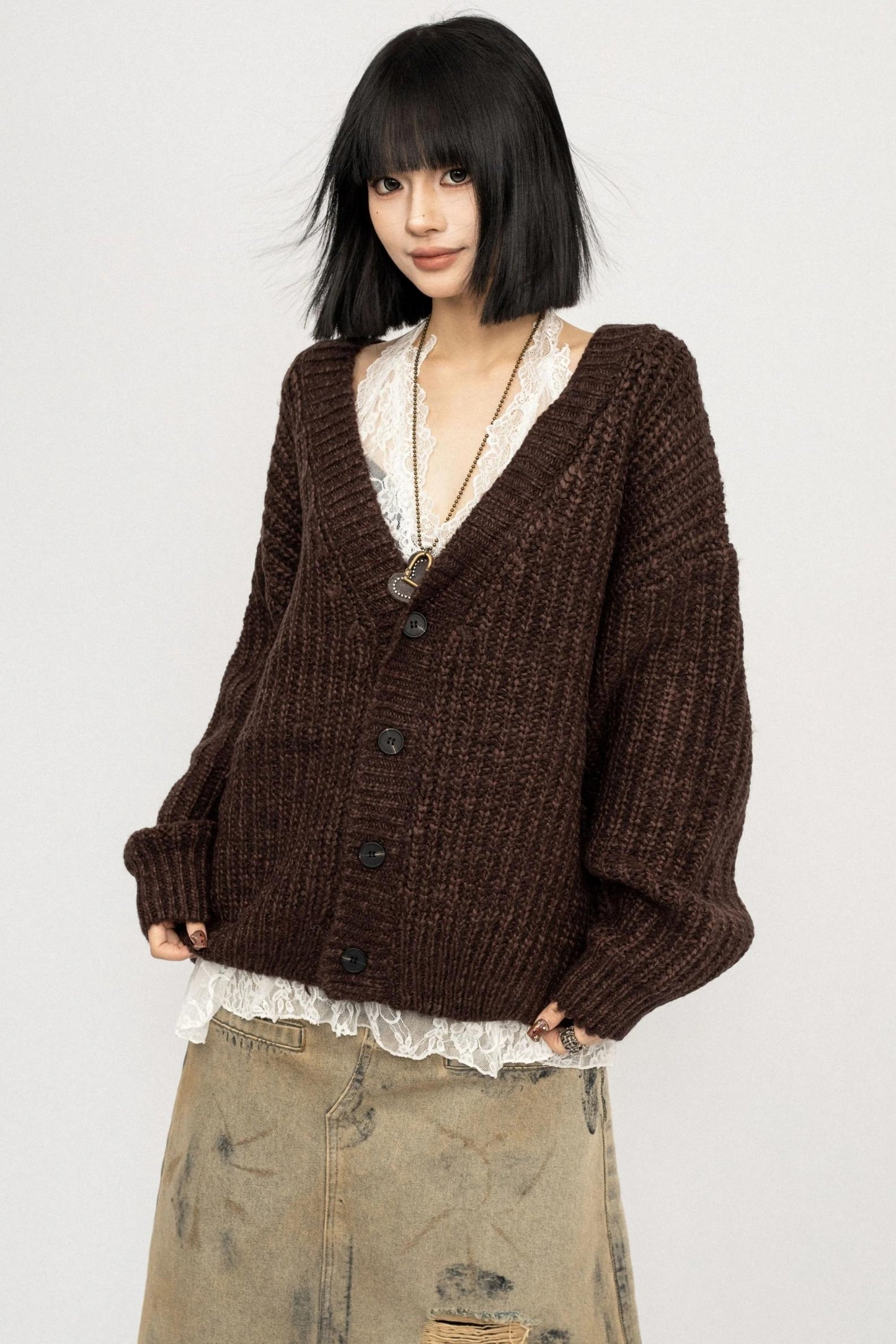 Winter Vintage V-Neck Knitted Cardigan