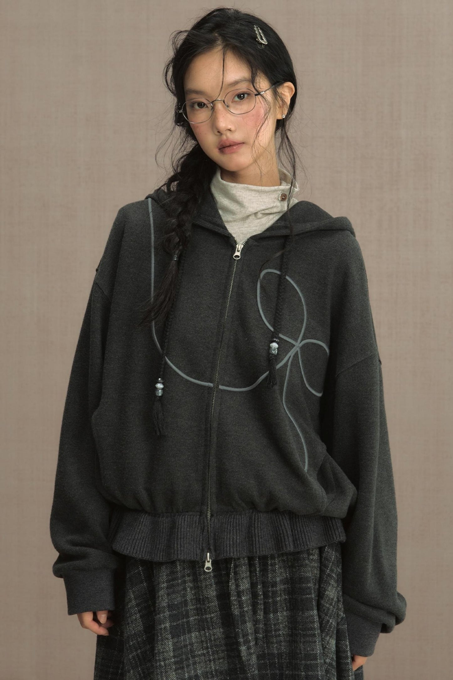 Autumn Gray Hooded Zipper Jacket