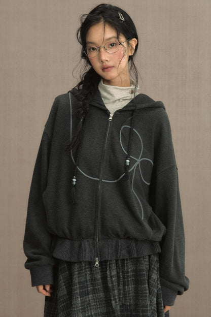 Autumn Gray Hooded Zipper Jacket