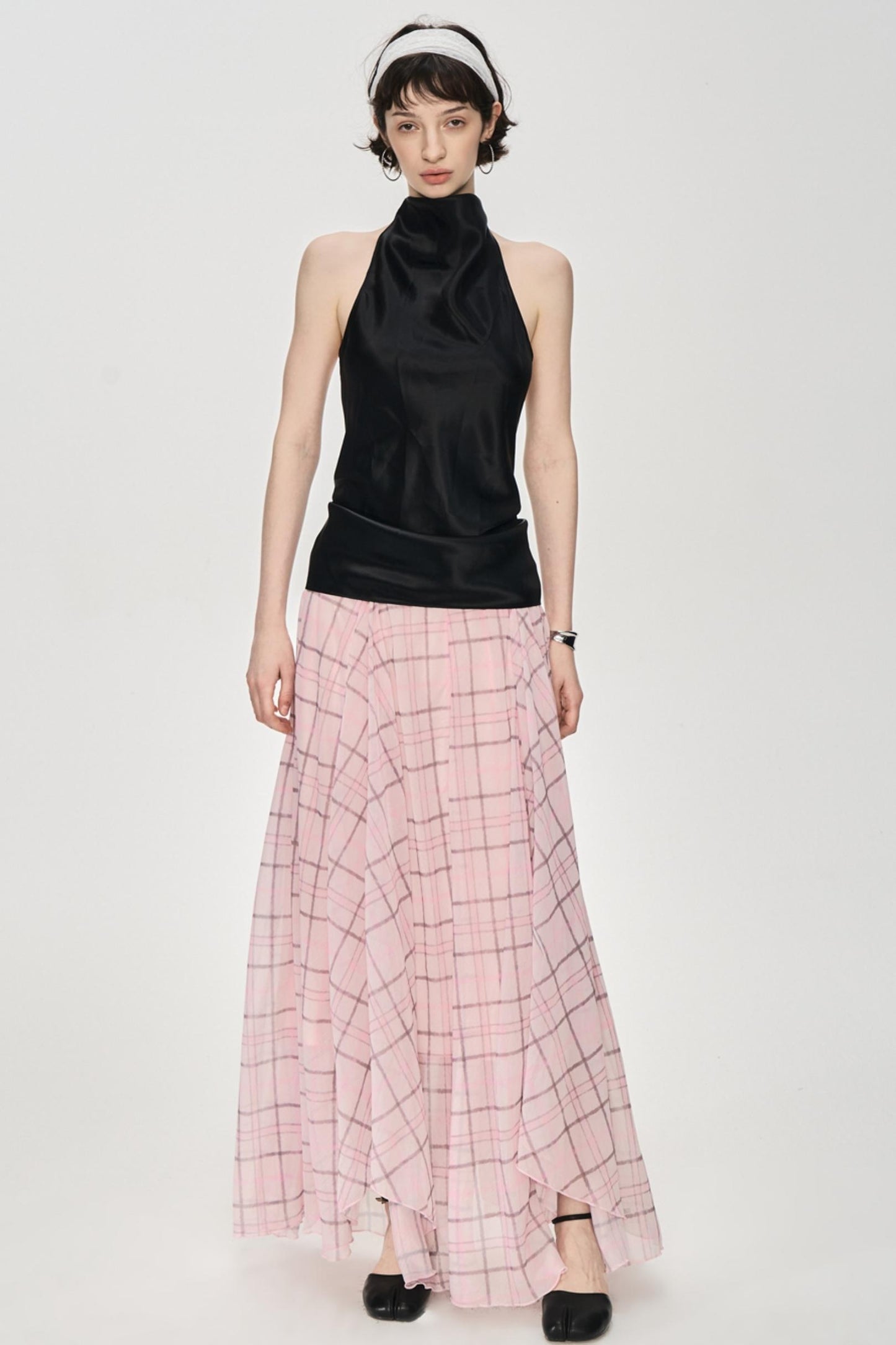 Irregular Pink Plaid Skirt