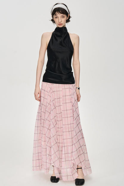 Irregular Pink Plaid Skirt