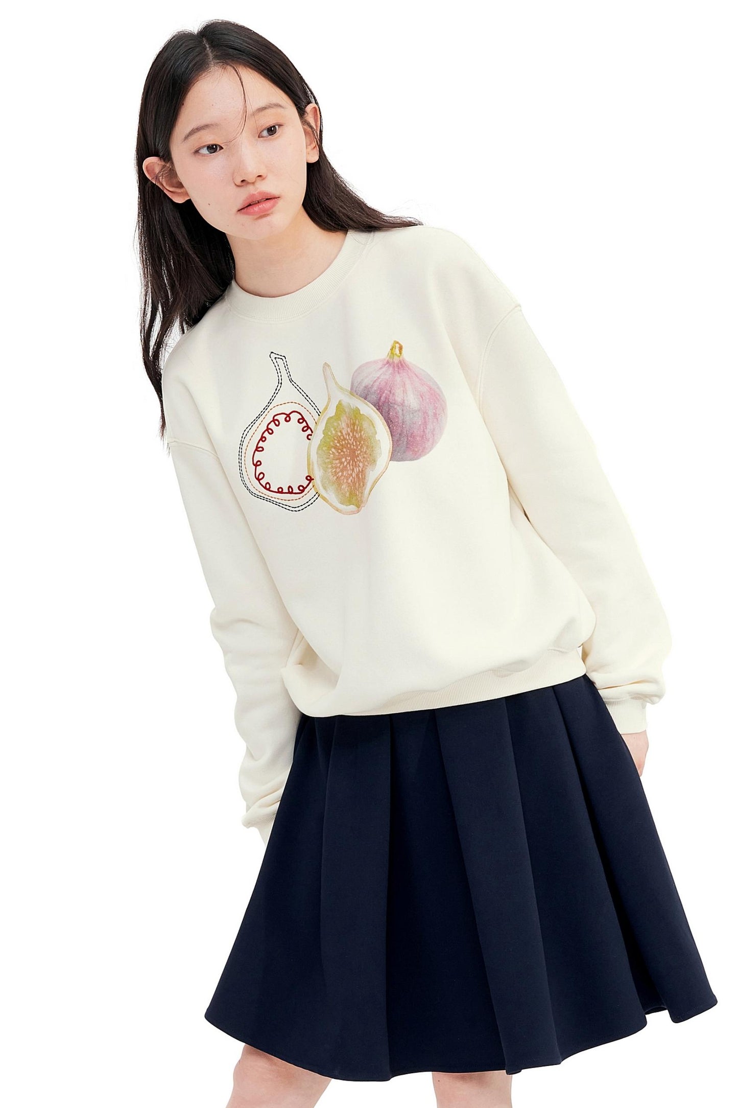 Fig Embroidered Crew Neck Top
